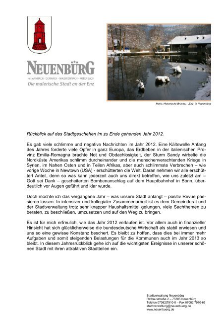 Jahresrückblick 2012 des Bürgermeisters - Neuenbürg