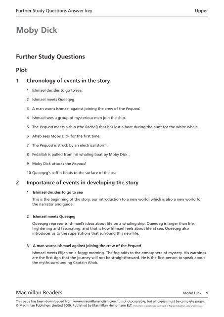 Moby Dick Further Study Questions - Macmillan Readers