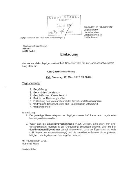 Bekanntmachungen vom 08. März 2012 - Stadt Brakel