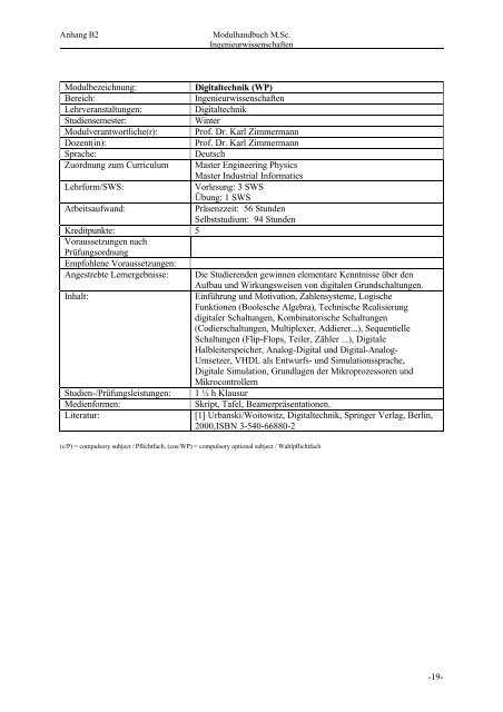 Anhang B.2 Engineering Physics Modulhandbuch Master of Science