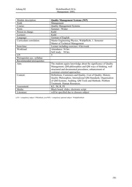 Anhang B.2 Engineering Physics Modulhandbuch Master of Science