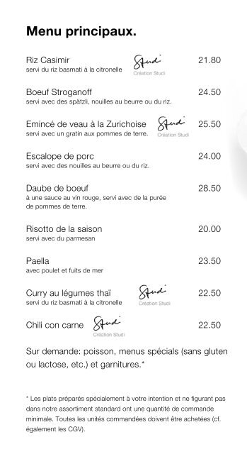 Menu à la carte. - Elvetino