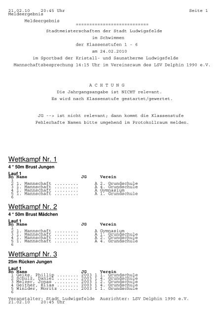Wettkampf Nr. 1 Wettkampf Nr. 2 Wettkampf Nr. 3 - LSV1990.de