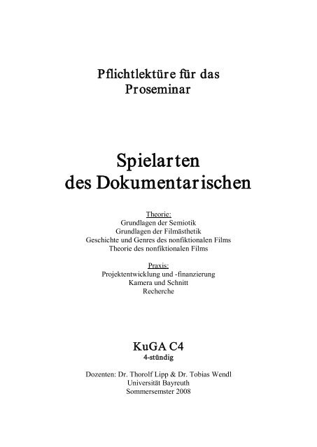 Spielarten des Dokumentarischen. Theorie und ... - Thorolf Lipp