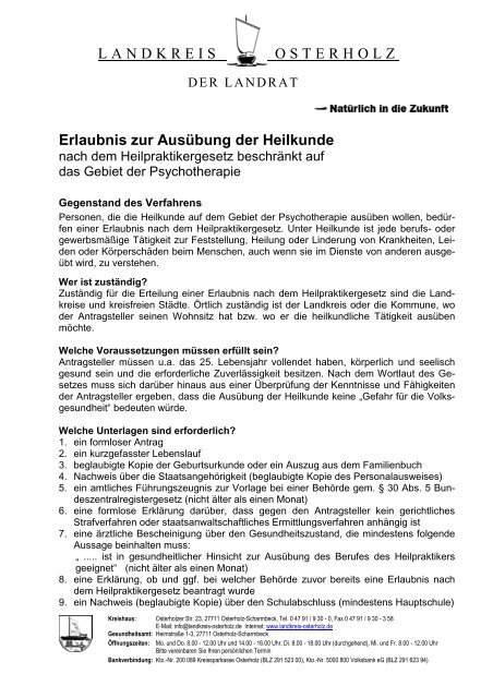 Merkblatt Heilpraktiker Psychotherapie Landkreis Osterholz