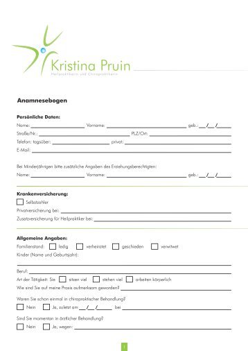 Anamnesebogen DIN A4 - Kristina Pruin