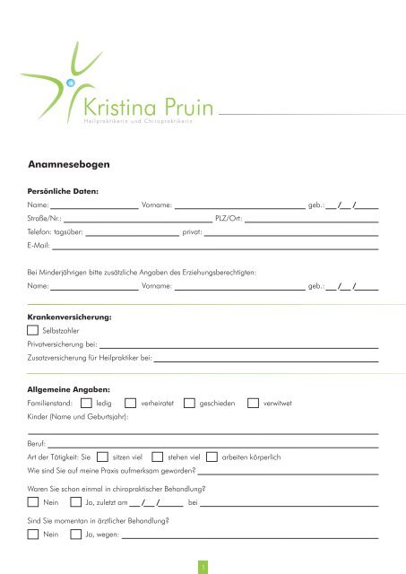Anamnesebogen DIN A4 - Kristina Pruin