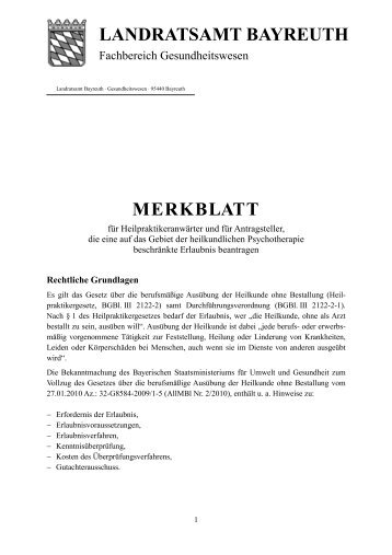 Merkblatt Heilpraktikererlaubnis - in Lichtenfels - Bayern