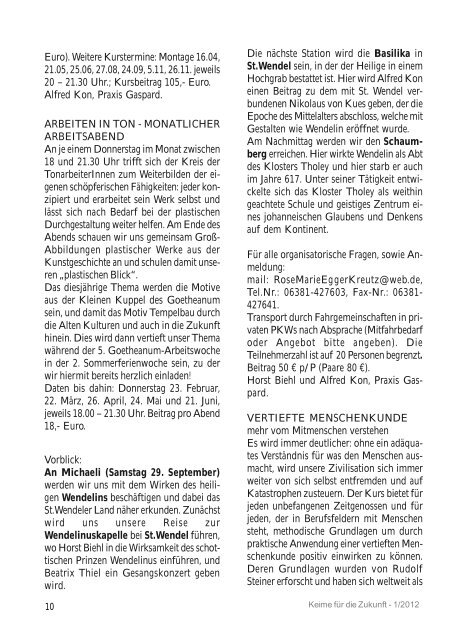 Keimeheft 1 / 2012 - bei Keime für die Zukunft