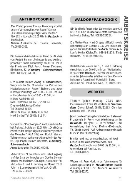 Keimeheft 1 / 2012 - bei Keime für die Zukunft