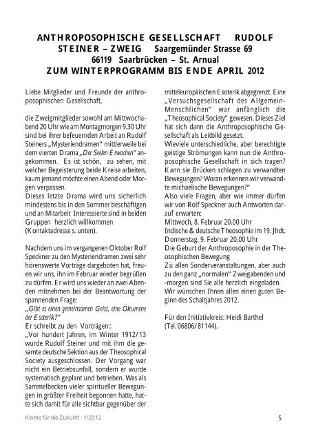 Keimeheft 1 / 2012 - bei Keime für die Zukunft