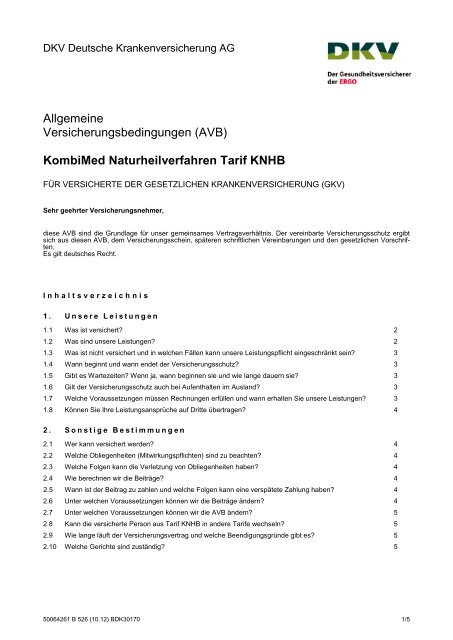 Pdf Datei Beschreibung Tarif Knhb Zusatzversicherung Dkv