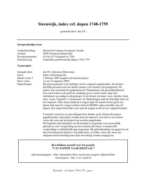 Steenwijk, index ref. dopen 1748-1759 - Geneaknowhow.net
