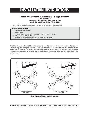 HEI Vacuum Advance Stop Plate - MSD Ignition