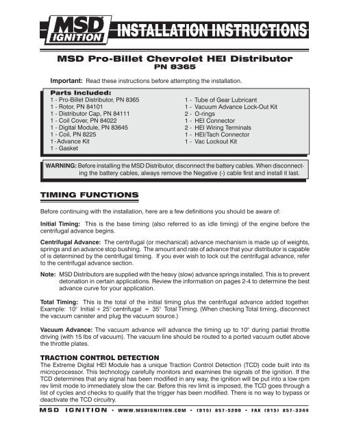 MSD Pro-Billet Chevrolet HEI Distributor PN 8365 - Set your timing