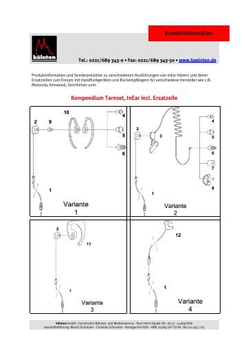 Kompendium Tarnset, InEar incl. Ersatzeile Kundeninformation