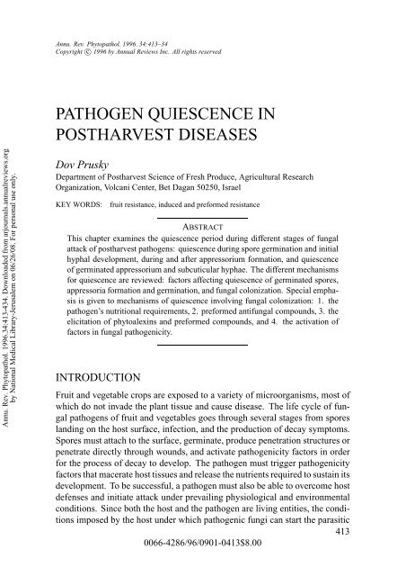 PATHOGEN QUIESCENCE IN POSTHARVEST DISEASES