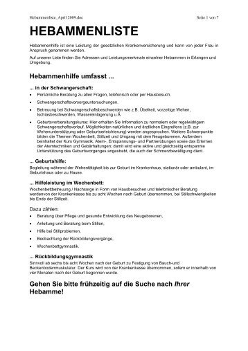 HEBAMMENLISTE - Schwanger in Erlangen-Höchstadt
