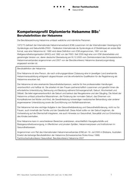 Kompetenzprofil Hebamme BSc - Gesundheit - Berner ...