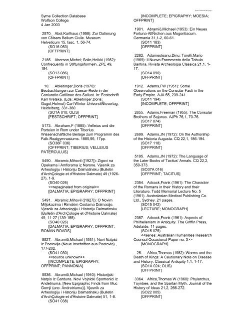 Syme Database in Alphabetical Order - Wolfson College