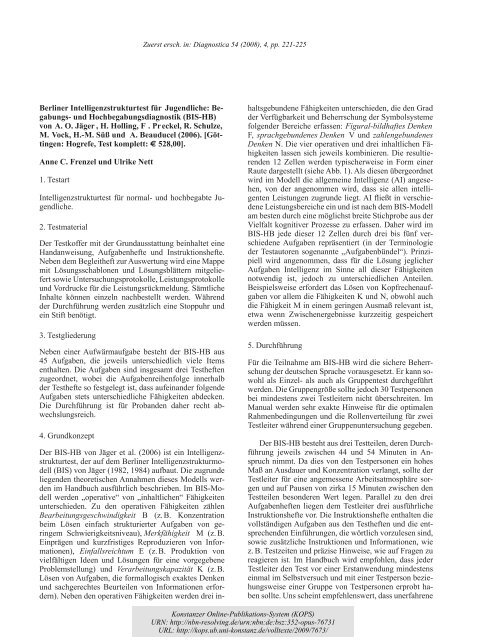 Berliner_Intell ... bungsdiagnostik_BIS_HB.pdf - KOPS - Universität ...