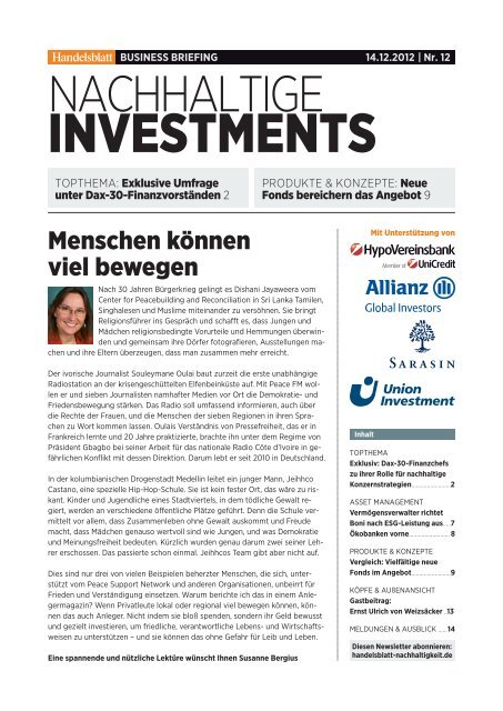 Business Briefing Nachhaltige Investments vom - Handelsblatt