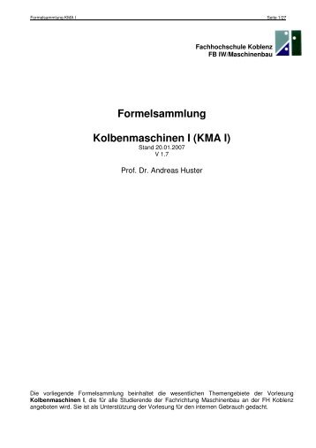 Formelsammlung Kolbenmaschinen I (KMA I) - Fachhochschule ...