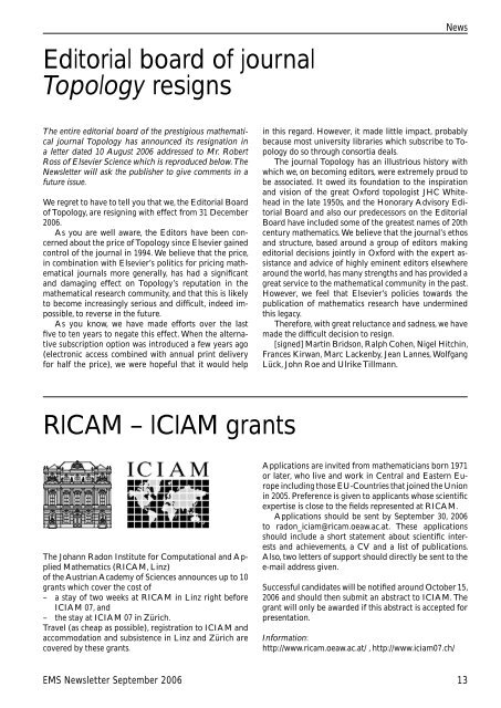 OF THE EUROPEAN MATHEMATICAL SOCIETY