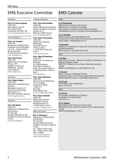 OF THE EUROPEAN MATHEMATICAL SOCIETY