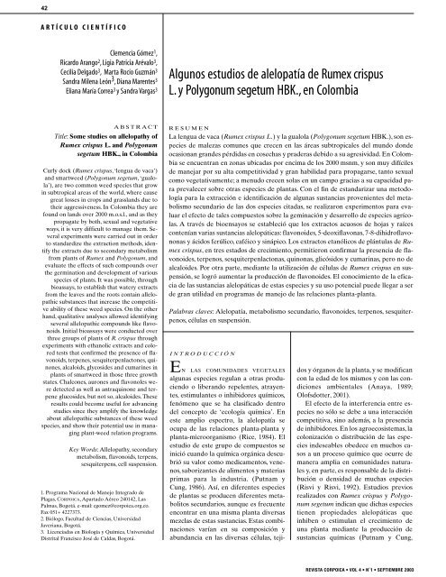 Algunos estudios de alelopatía de Rumex crispus L. y ... - Corpoica