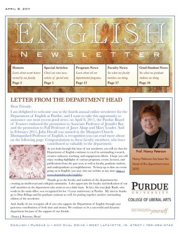 n e w s l e t t e r college of liberal arts purdue university