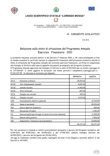 Relazione DSGA (mod. Hbis) - Liceo Scientifico Lorenzo Mossa