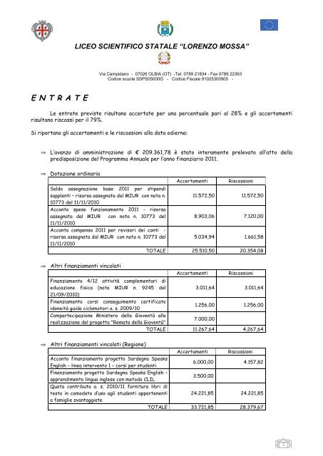 Relazione DSGA (mod. Hbis) - Liceo Scientifico Lorenzo Mossa