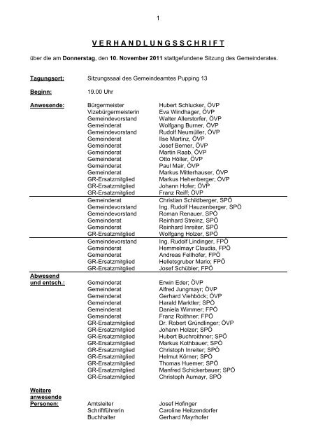 Gemeinderatsprotokoll vom 10. 11. 2011 (55 KB) - .PDF - Pupping