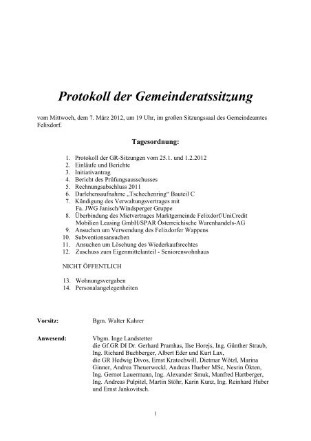 Protokoll der GR-Sitzung vom 7.3.2012