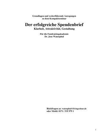 Der erfolgreiche Spendenbrief Klarheit, Attraktivität, Gestaltung