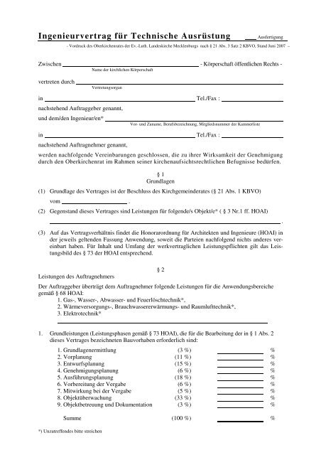 Ingenieurvertrag für Technische Ausrüstung - Pommersche ...