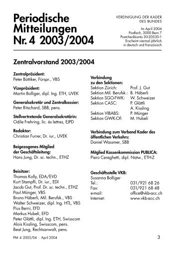 Periodische Mitteilungen Nr. 4 2003/2004 - Vereinigung der Kader ...