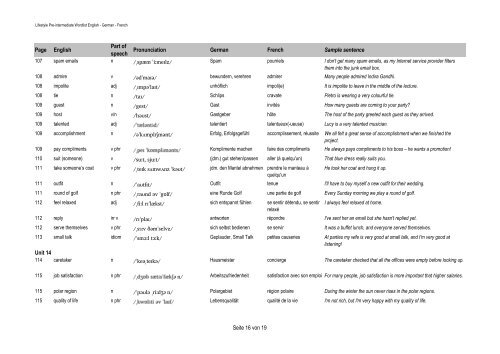 Lifestyle Pre-intermediate Wordlist English – German – French