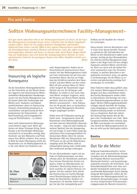 Sollten Wohnungsunternehmen Facility-Management- Leistung