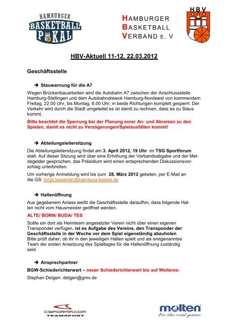 HBV-Aktuell 11-12, 22.03.2012 - Hamburger Basketball Verband eV
