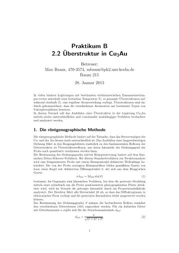 Praktikum B 2.2¨Uberstruktur in Cu3Au - II. Physikalisches Institut ...