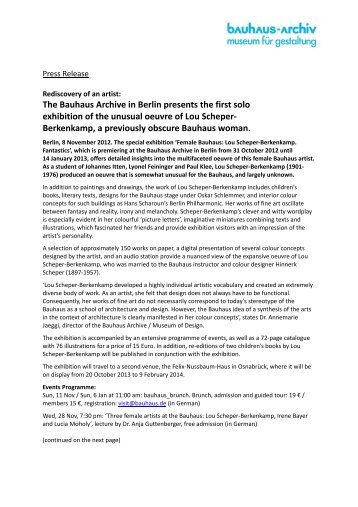 Press Release - Bauhaus-Archiv Museum für Gestaltung