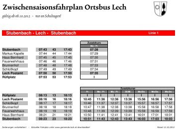 Zwischensaisonsfahrplan Ortsbus Lech - Gemeinde Lech