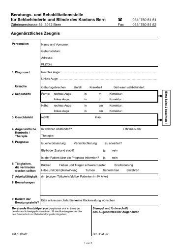Augenärztliches Zeugnis - BRSB: Beratungs- und ...