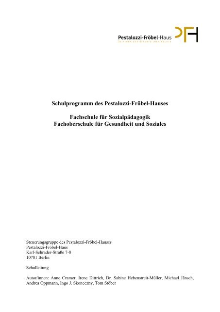 Schulprogramm Des Pestalozzi Frobel Hauses Das Pestalozzi