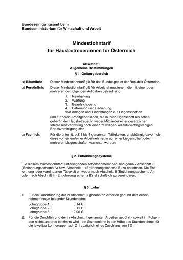 Mindestlohntarif für Hausbetreuer/innen für Österreich