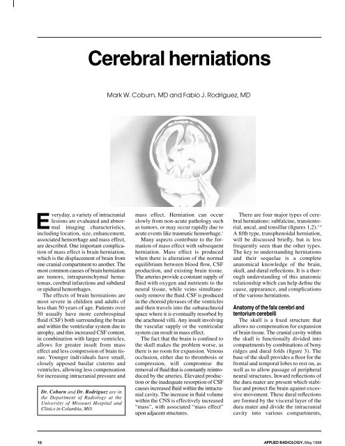 Cerebral herniations - Applied Radiology Online