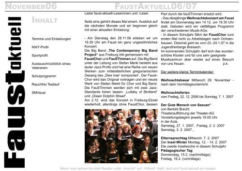 inhalt november06 faustaktuell06/07 - Faust-Gymnasium Staufen
