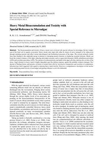 Heavy Metal Bioaccumulation and Toxicity with Special Reference